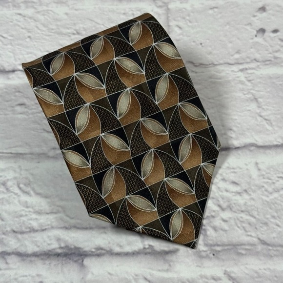 Zanzara Other - Zanzara Mens Hand Made 100% Silk Tie Brown & Black Geometric